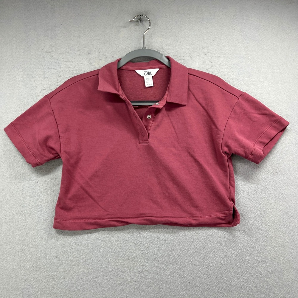 Athleta Girl Polo Shirt Girls M 8-10 Mauve Pink Crop Stretch Casual Top
